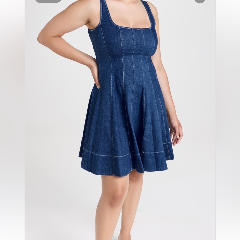 STAUD Mini Wells Dark Blue Denim Sleeveless A-Line Dress - Picture 12 of 16